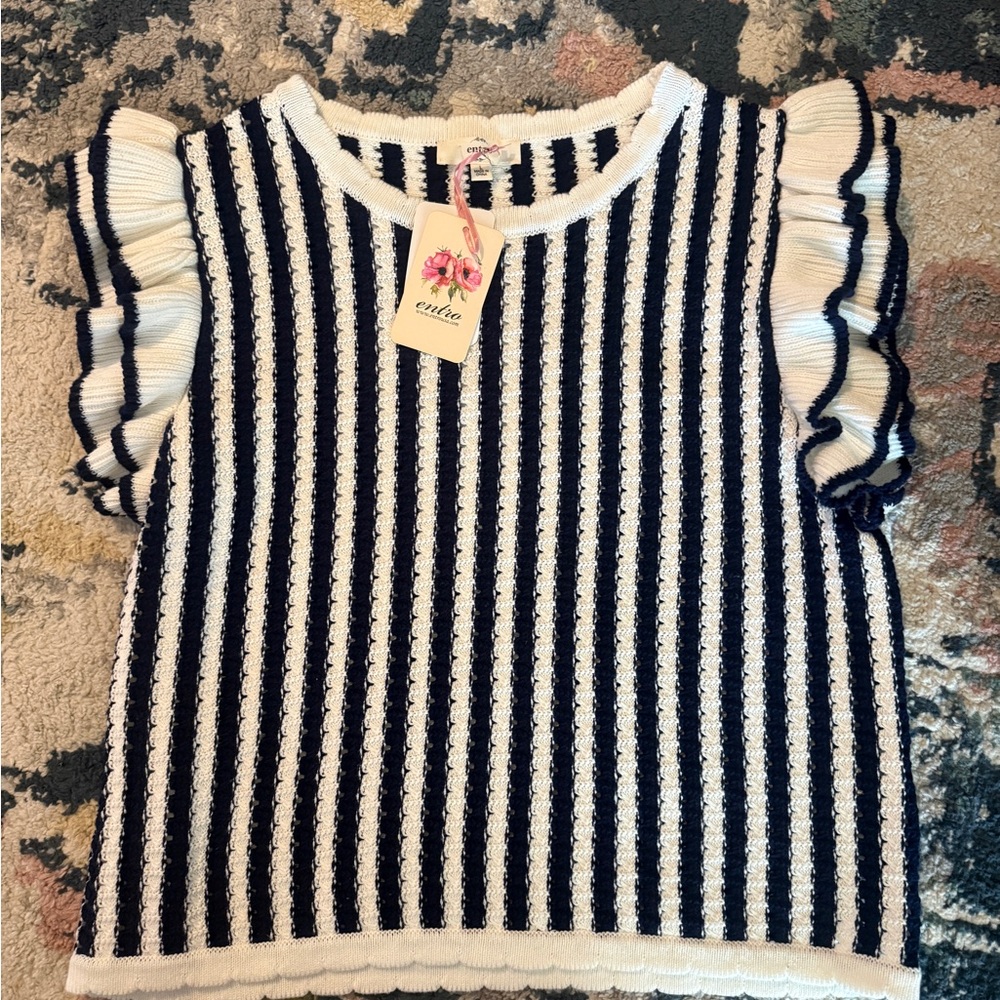 Entro Navy and White Striped Women’s Blouse